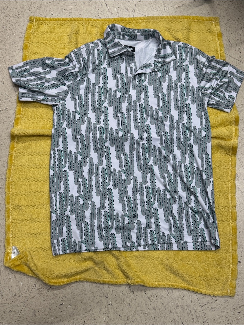 Men's Short-Sleeve Polo with Green Cactus Print